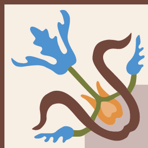 Decorative cement tile Iris with flowers and petals, leaves and foliage, arches and curves